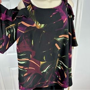 CITY CHIC blouse dressy to casual cold shoulder short sleeve black plum S/16